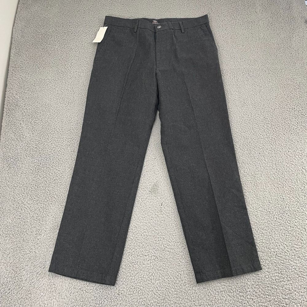 NWT Dockers D2 Straight Fit Pants Men 33x29.5 Gray Pinstripe Flat Front Dress